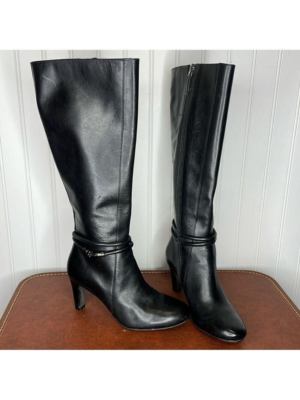 Ecco Sleek Nephi Black Zip Tall Boots Size EU 35